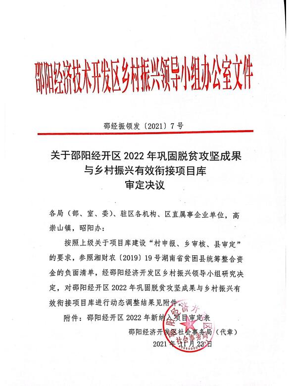 关于邵阳经开区2022年巩固脱贫攻坚成果与乡村振兴有效衔接项目库审定决议(图1)