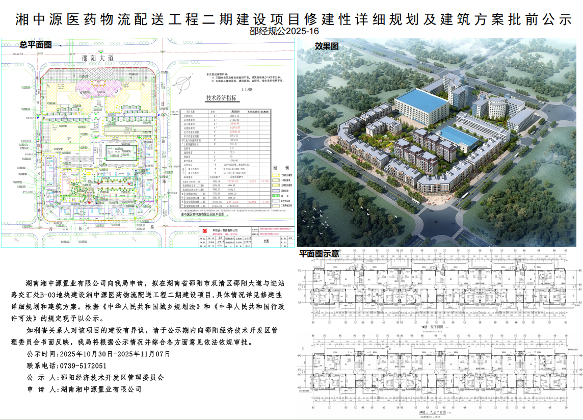 湘中源医药物流配送工程二期建设项目修建性详细规划及建筑方案批前公示(图1)